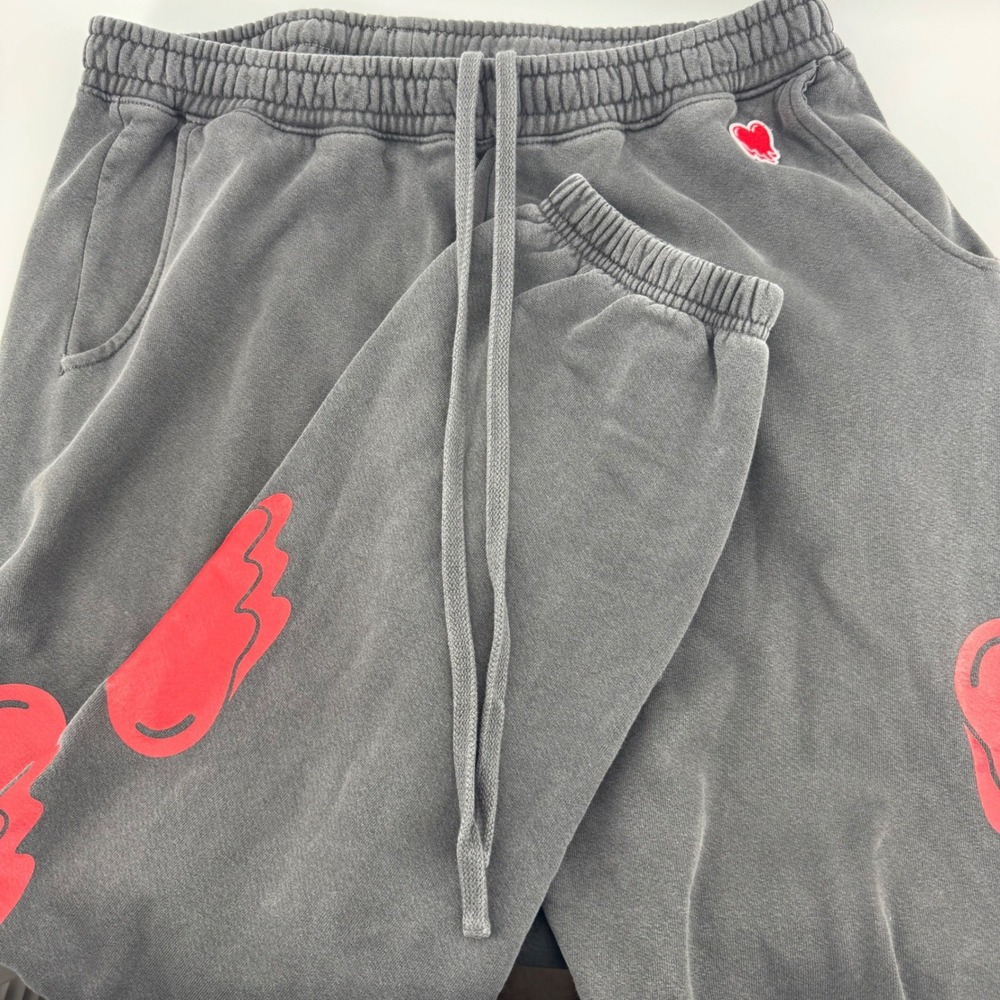 Emotionally Unavailable Melting Heart Sweatpants Charcoal Grey Mens Large L